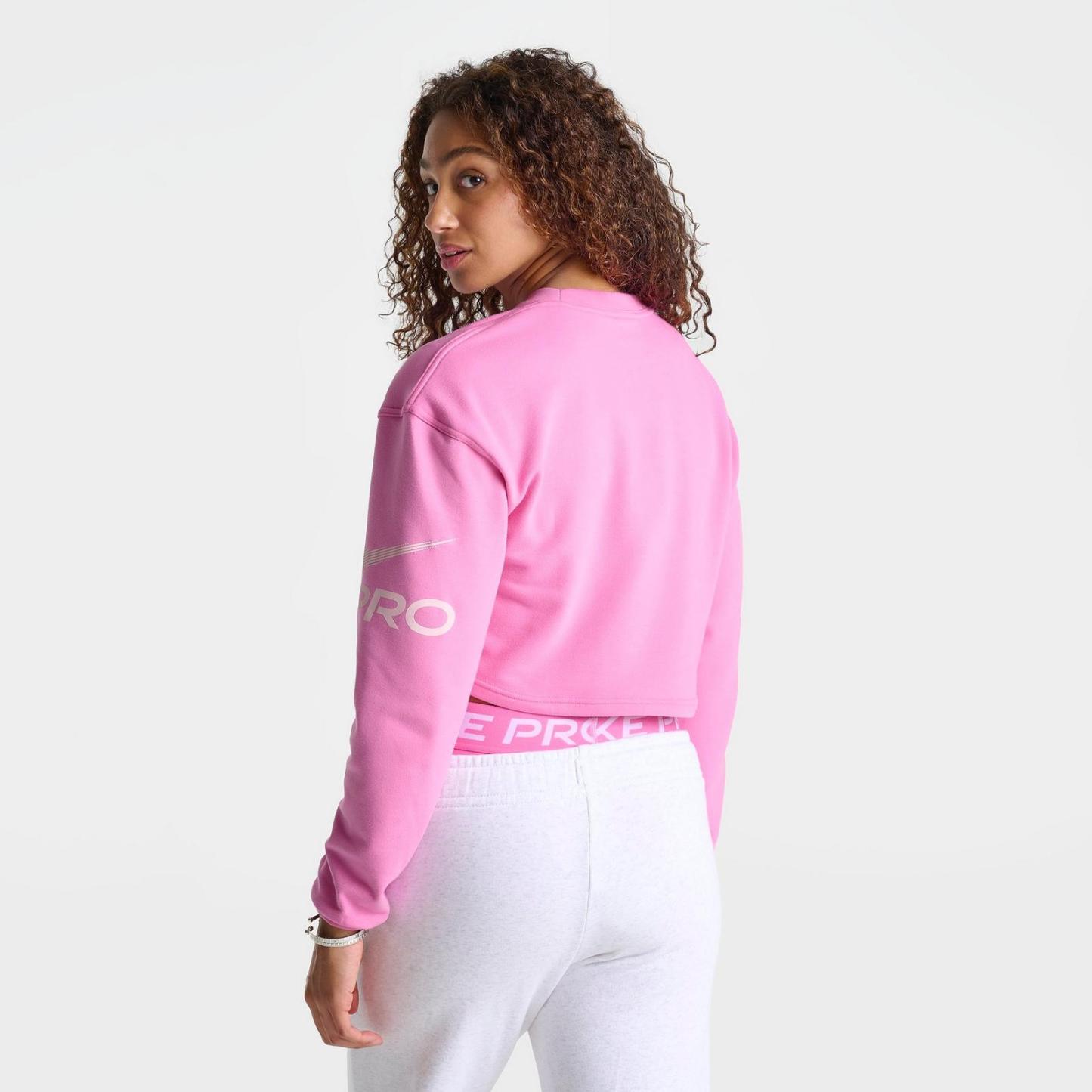 Women's Nike Pro Dri-FIT French Terry Loose Crewneck Sweatshirt - Playful Pink/Pink Foam/White