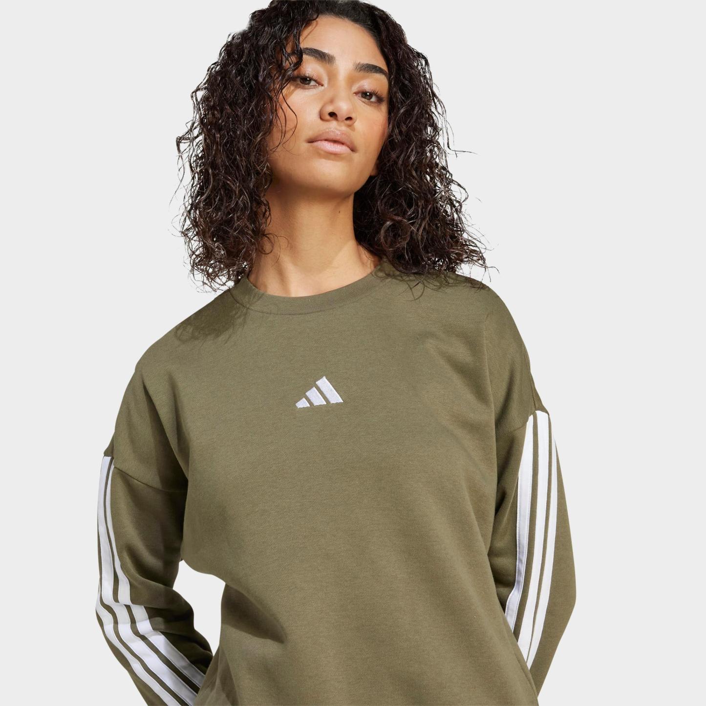 Women's adidas Essentials 3-Stripes Fleece Sweatshirt - Olive Strata/White