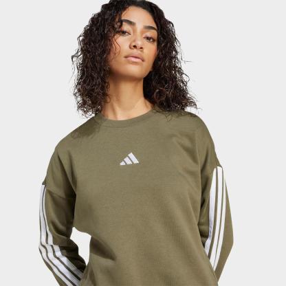 Women's adidas Essentials 3-Stripes Fleece Sweatshirt - Olive Strata/White