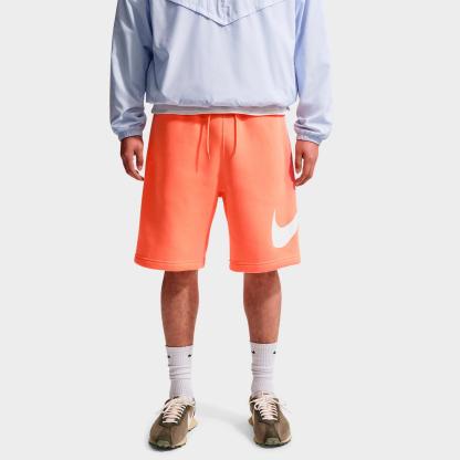 Men's Nike Club Fleece Swoosh Graphic Shorts - Orange Frost/Orange Frost/White