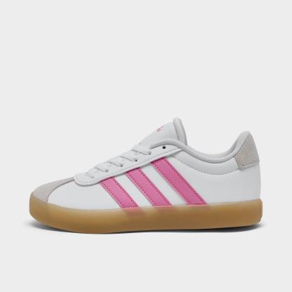 Little Kids' adidas VL Court 3.0 Casual Shoes - Cloud White/Bliss Pink/Alumina - Left shoe facing left. Outside of the shoe.