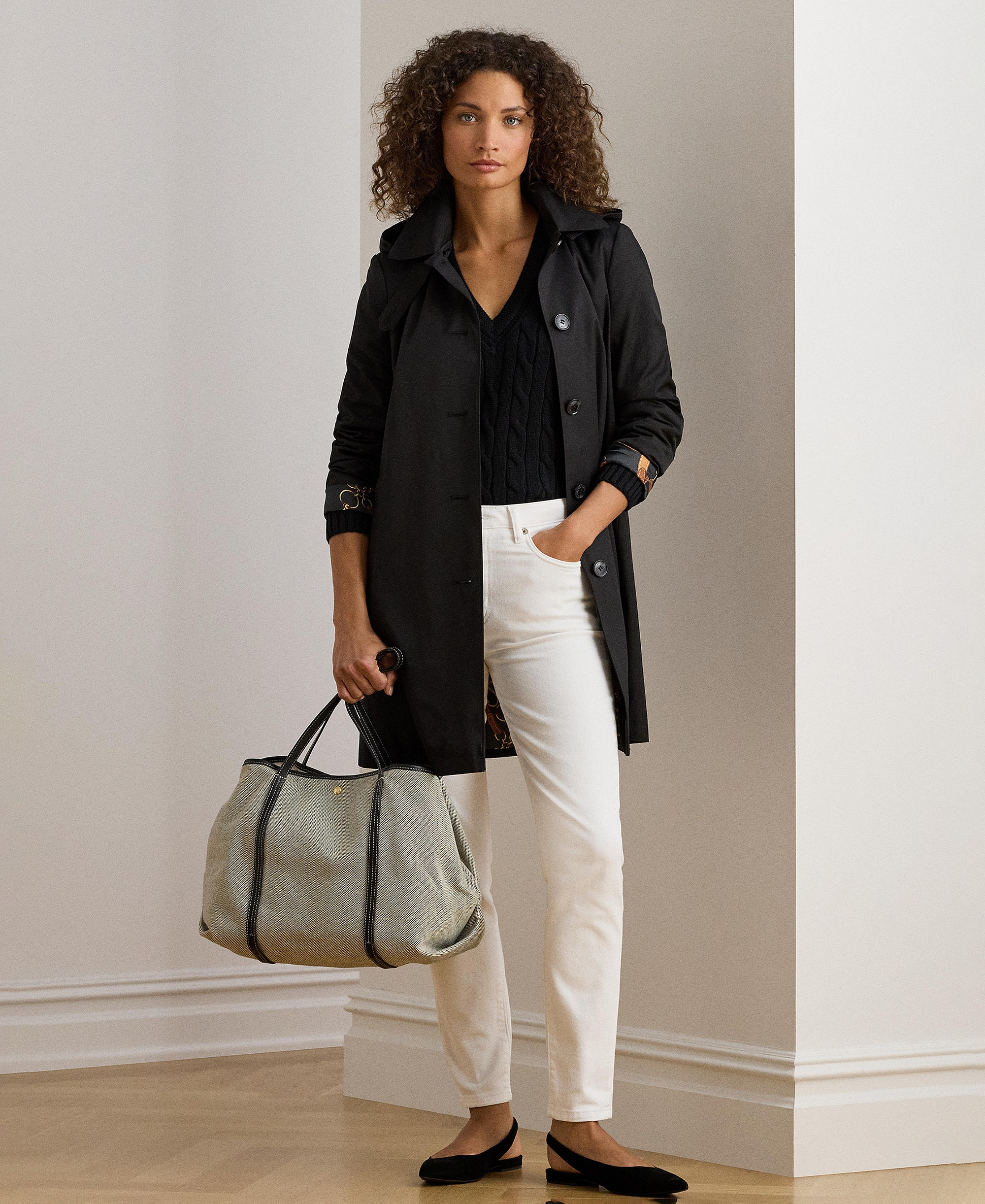 Lauren Ralph Lauren Women's Hooded Water-Resistant A-Line Raincoat, Created for Macy's - Black