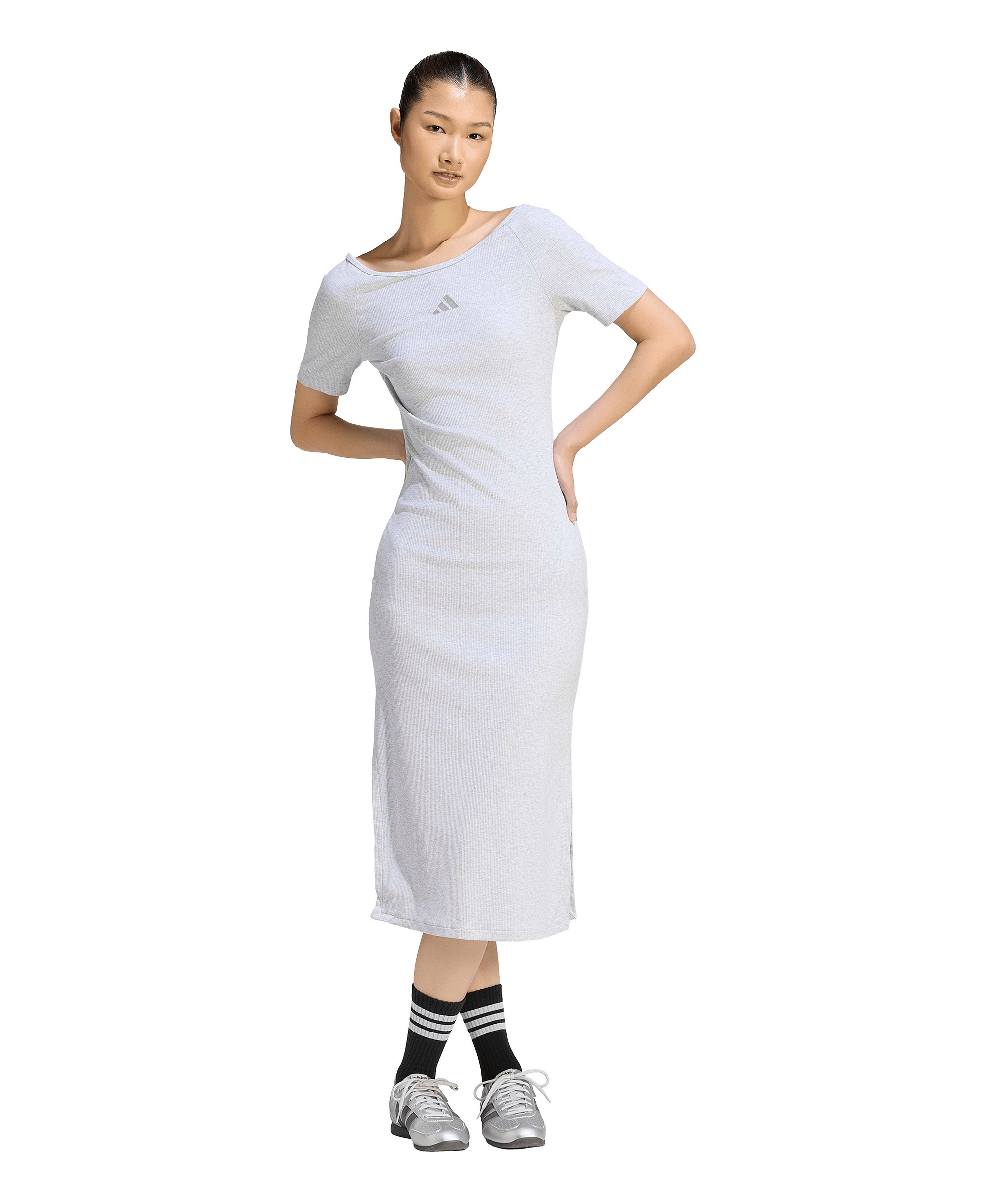 adidas Women's Logo Ribbed Dress - Light Gray