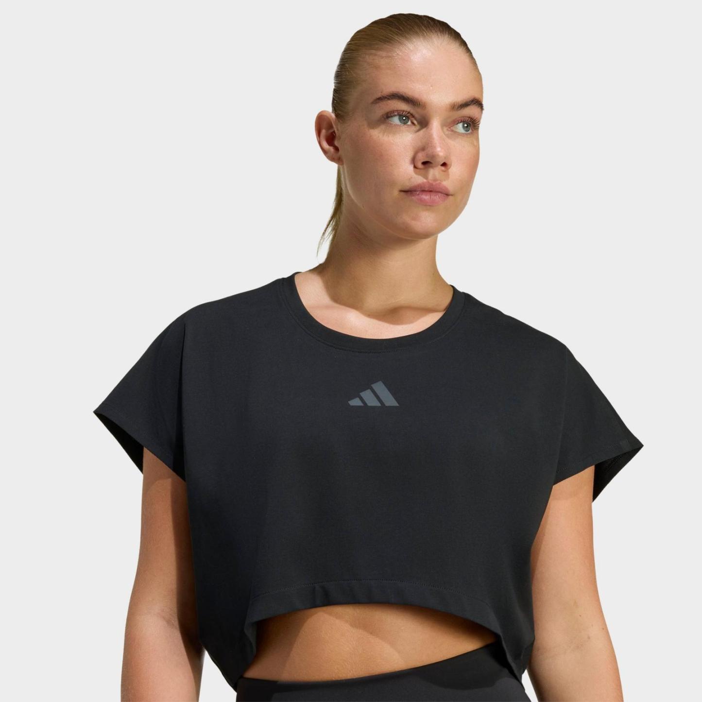 Women's adidas Power Workout Cropped Boxy 3-Stripes Tank - Black - view 4