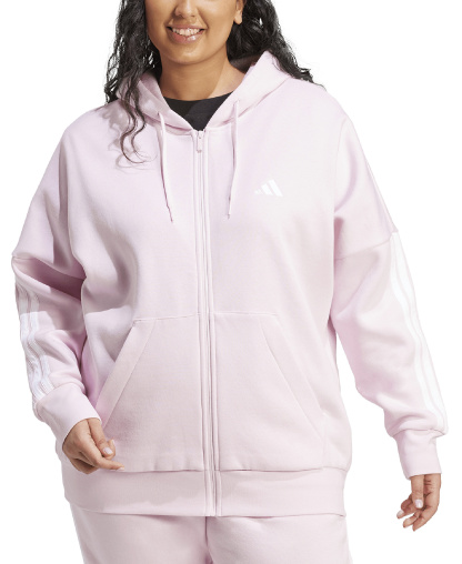 adidas Plus Size Essentials 3-Stripes Full-Zip Fleece Hoodie - Brght Pink