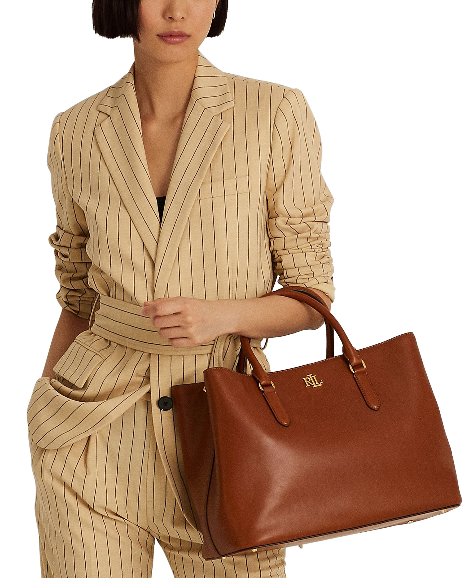 Lauren Ralph Lauren Full-Grain Leather Large Marcy Satchel Bag - Lauren Tan