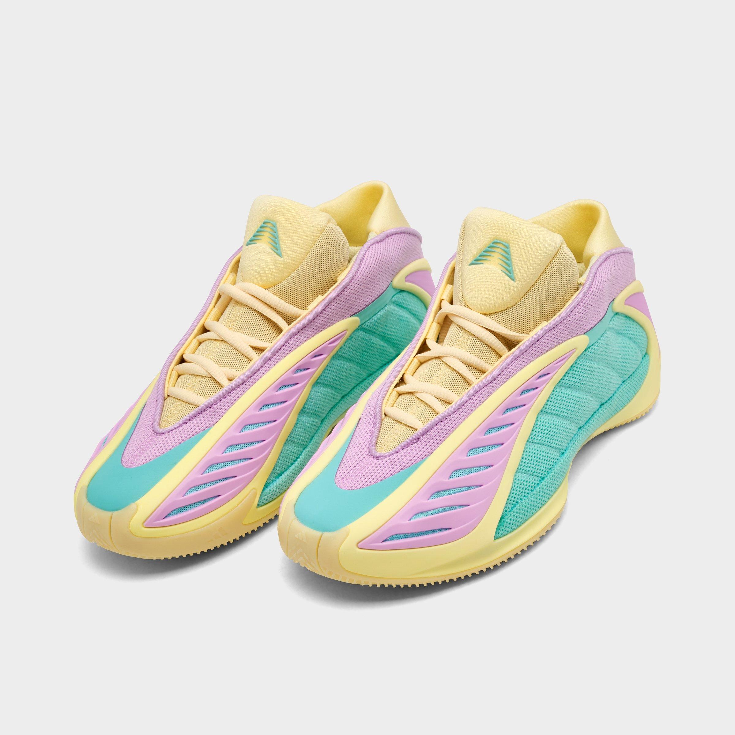 Big Kids' adidas Anthony Edwards 2 Basketball Shoes - Almost Yellow/Bliss Lilac/Flash Aqua - Both shoes facing left