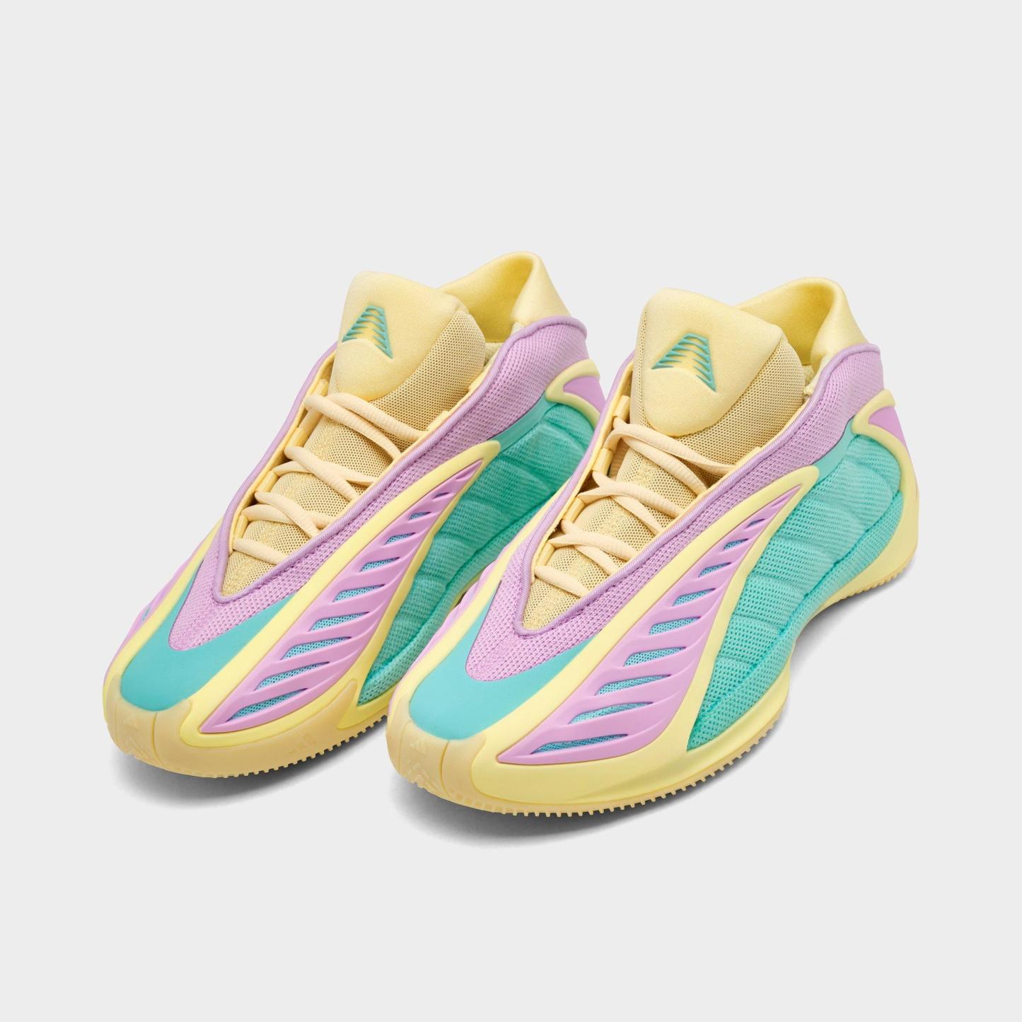 Big Kids' adidas Anthony Edwards 2 Basketball Shoes - Almost Yellow/Bliss Lilac/Flash Aqua - Both shoes facing left