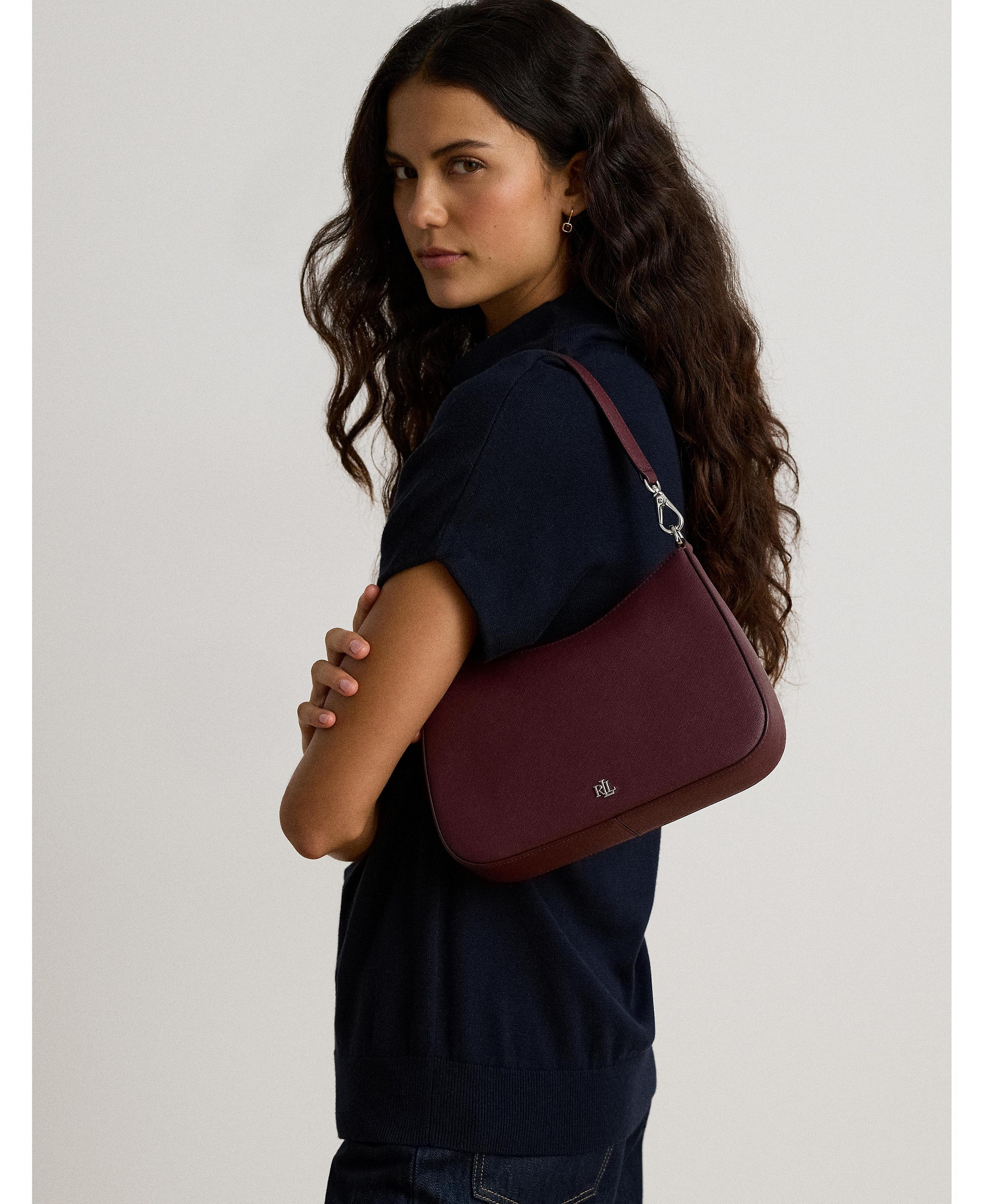 Lauren Ralph Lauren Crosshatch Leather Danni Small Shoulder Handbag - Dark Garnet