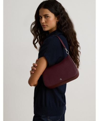 Lauren Ralph Lauren Crosshatch Leather Danni Small Shoulder Handbag - Dark Garnet