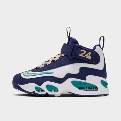 Big Kids' Nithtke Air Griffey Max 1 Casual Shoes - Midnight Navy/Team Gold/Fresh Water - Left shoe facing left. Outside of the shoe.