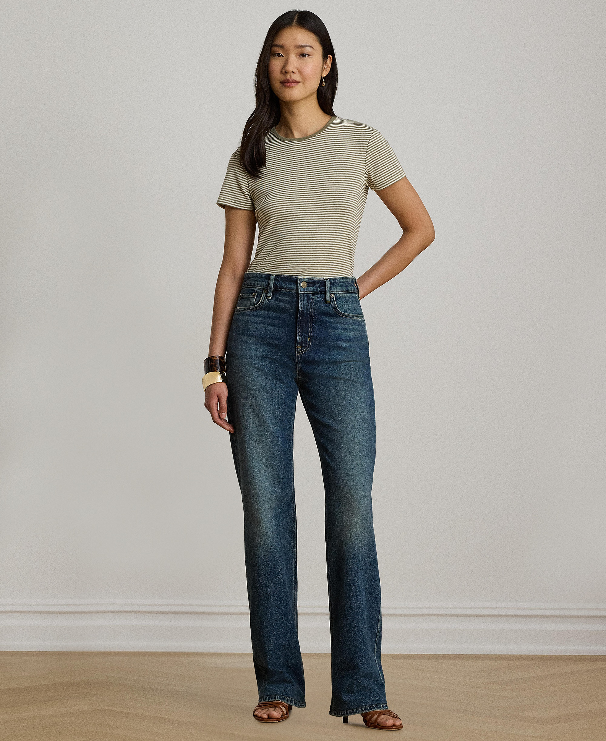 Lauren Ralph Lauren Women's Striped Short-Sleeve T-Shirt - Light Agave/Mas Cream