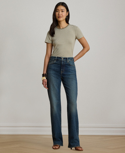 Lauren Ralph Lauren Women's Striped Short-Sleeve T-Shirt - Light Agave/Mas Cream