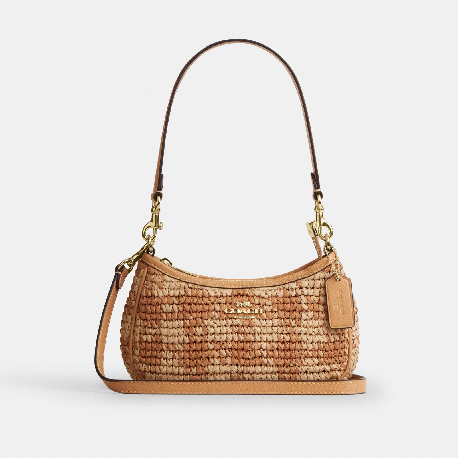 Teri Mini Crossbody Bag With Gingham Print - Gold/Tan