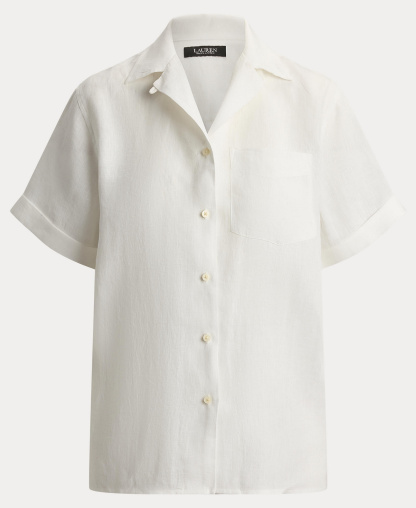 Lauren Ralph Lauren Women's Linen Short-Sleeve Camp Shirt - White