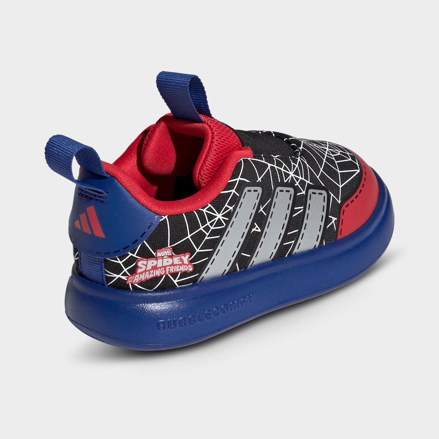 Kids' Toddler adidas x Marvel Spider-Man Bubblecomic Laceless Casual Shoes - Core Black/Silver Metallic/Team Royal Blue - Back view