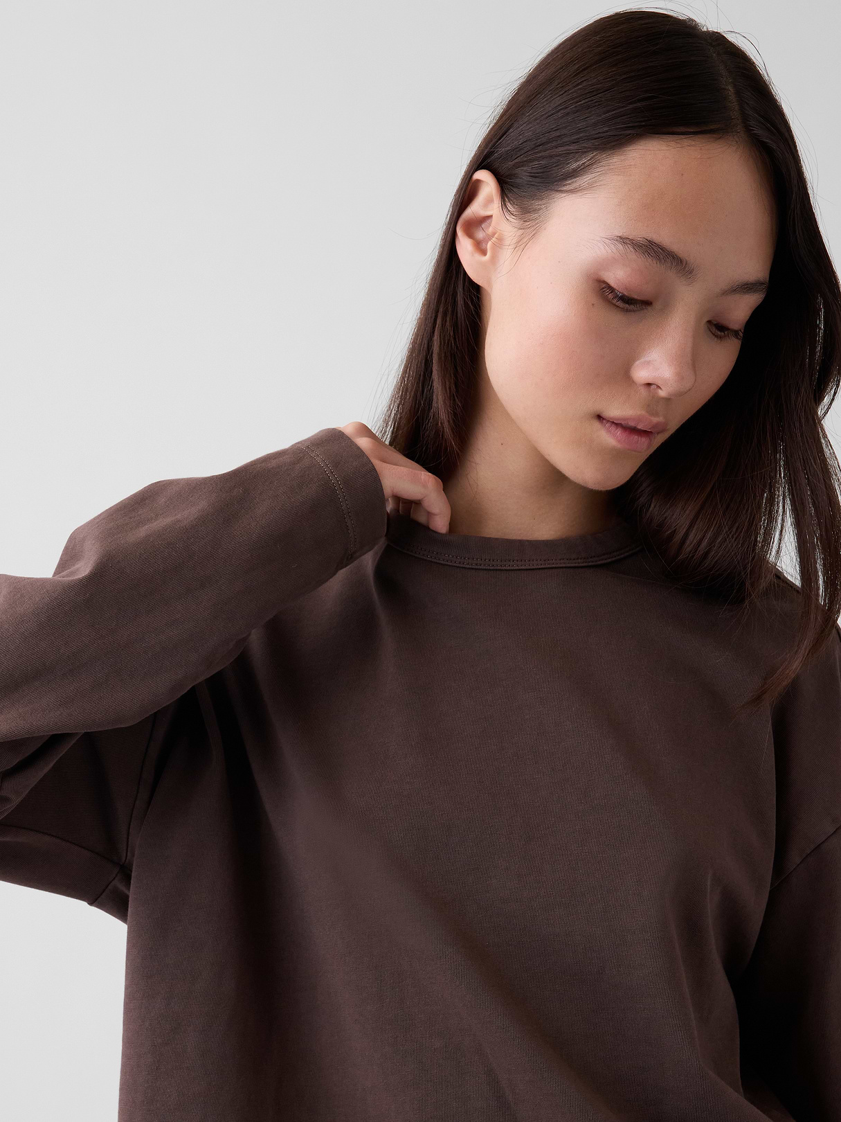 Knit Oversized Crop T-Shirt - Terra brown