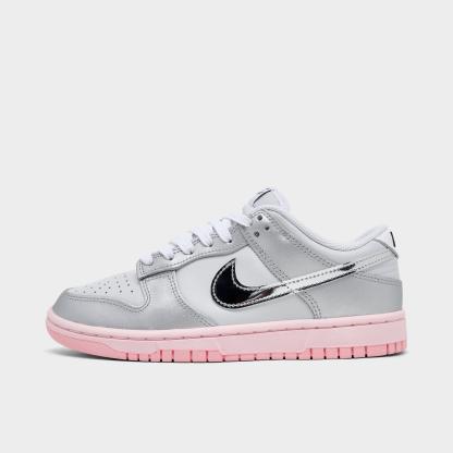 Women's Nithtke Dunk Low LX Casual Shoes - Photon Dust/Pink Foam/Medium Soft Pink/Metallic Silver - Left shoe facing left. Outside of the shoe.