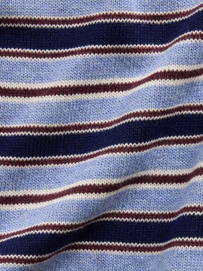 100% Cotton Relaxed Polo Sweater - Blue stripe