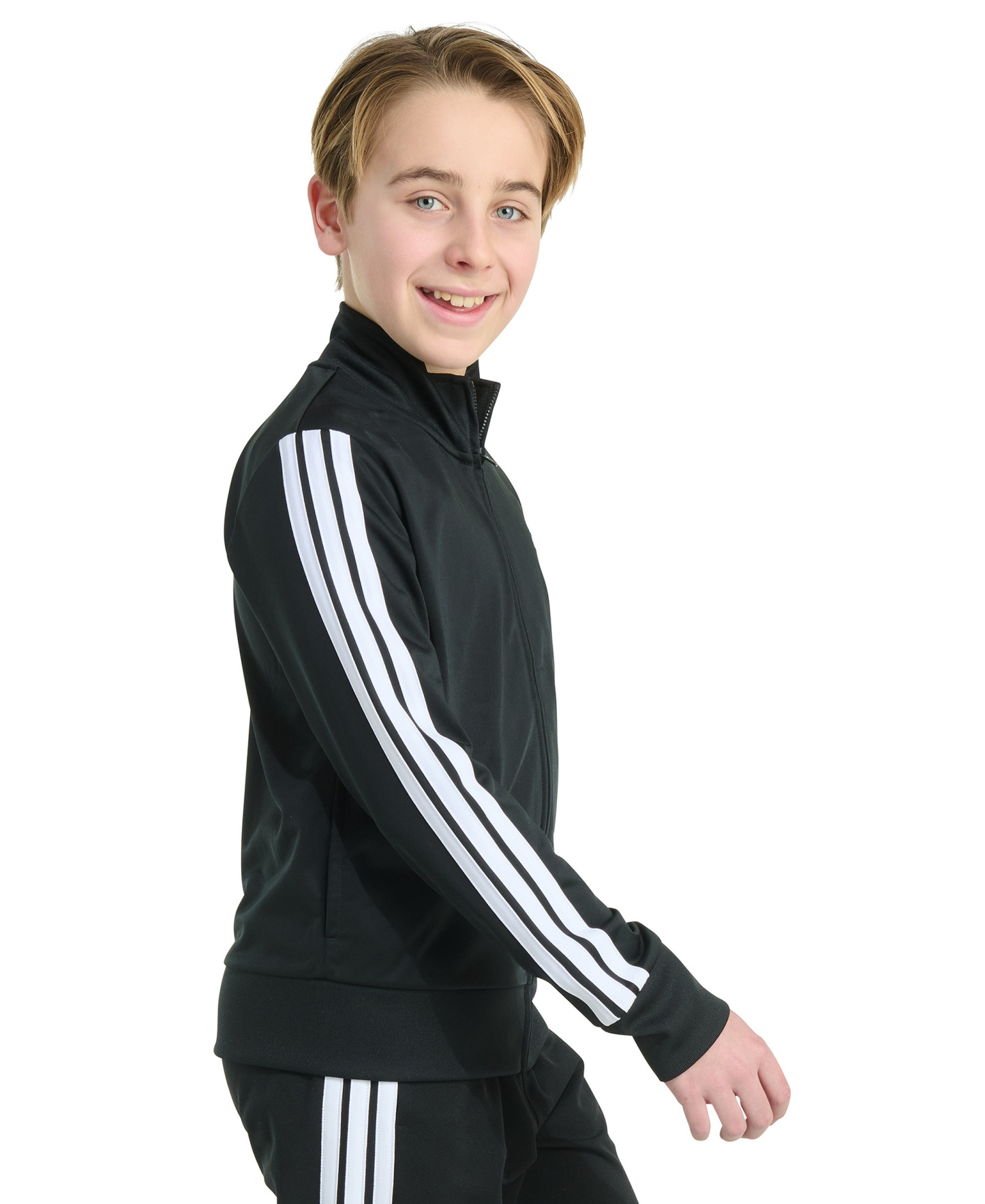 adidas Big Boys Long-Sleeve Full-Zip Essential Tricot Jacket - Black