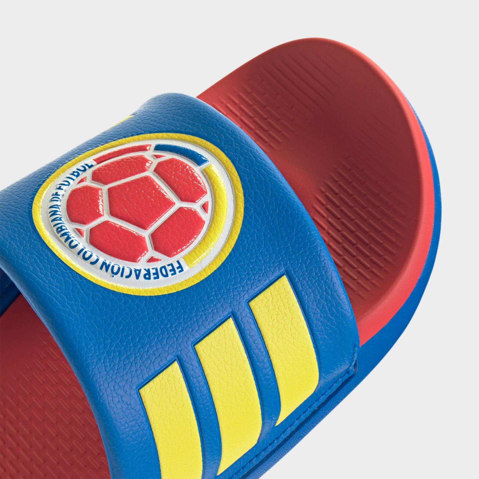 Men's adidas Colombia Adilette Comfort 2.0 Slide Sandals - Glory Blue/Semi Lucid Red/Impact Yellow - view 3