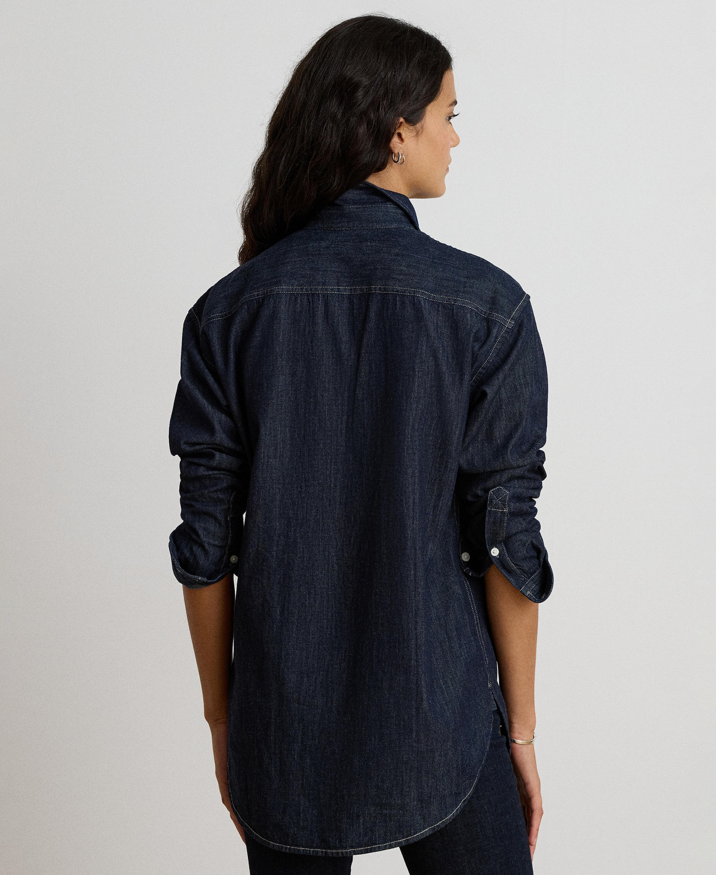 Lauren Ralph Lauren Women's Long-Sleeve Point Collar Relaxed-Fit Denim Shirt - Rinse Wash