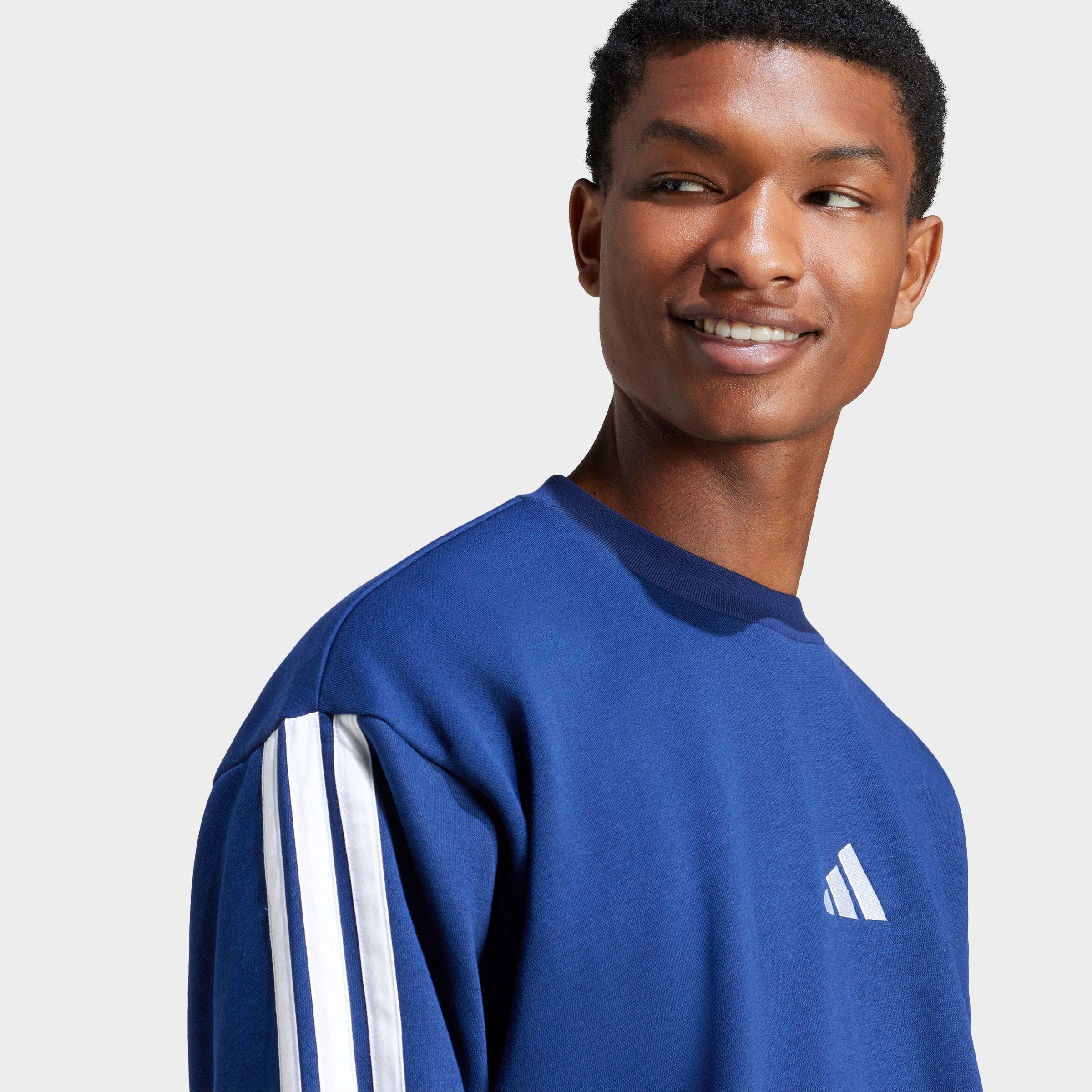 Men's adidas Essentials 3-Stripes Fleece Crewneck Sweatshirt - Dark Blue/White