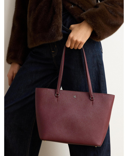Lauren Ralph Lauren Crosshatch Leather Karly Medium Shopper Tote Handbag - Purple