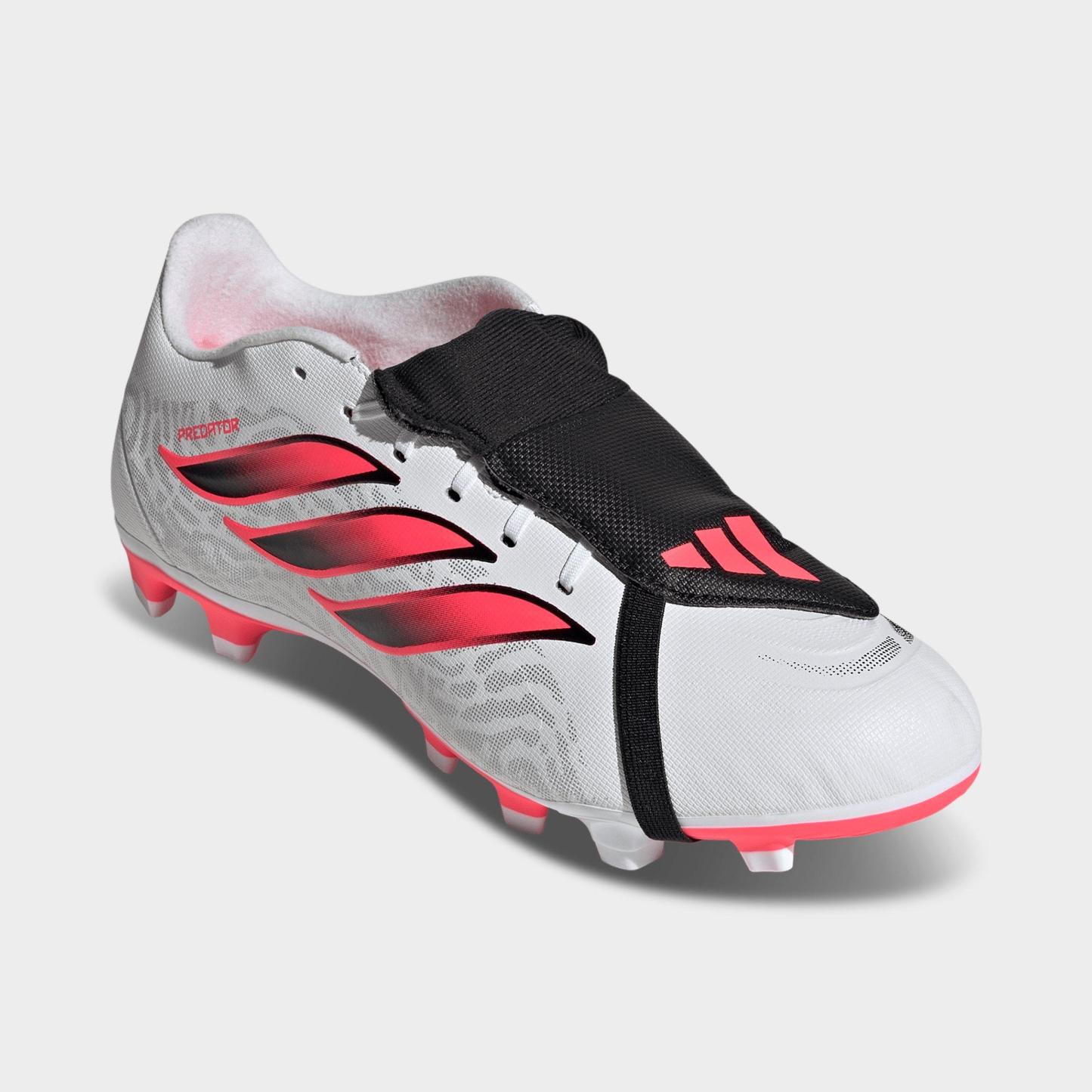 Men's adidas Predator Club Fold-Over Tongue Firm Ground/Multi Ground Soccer Cleats - Cloud White/Solar Turbo/Core Black (IH2117-100) - Both shoes facing left