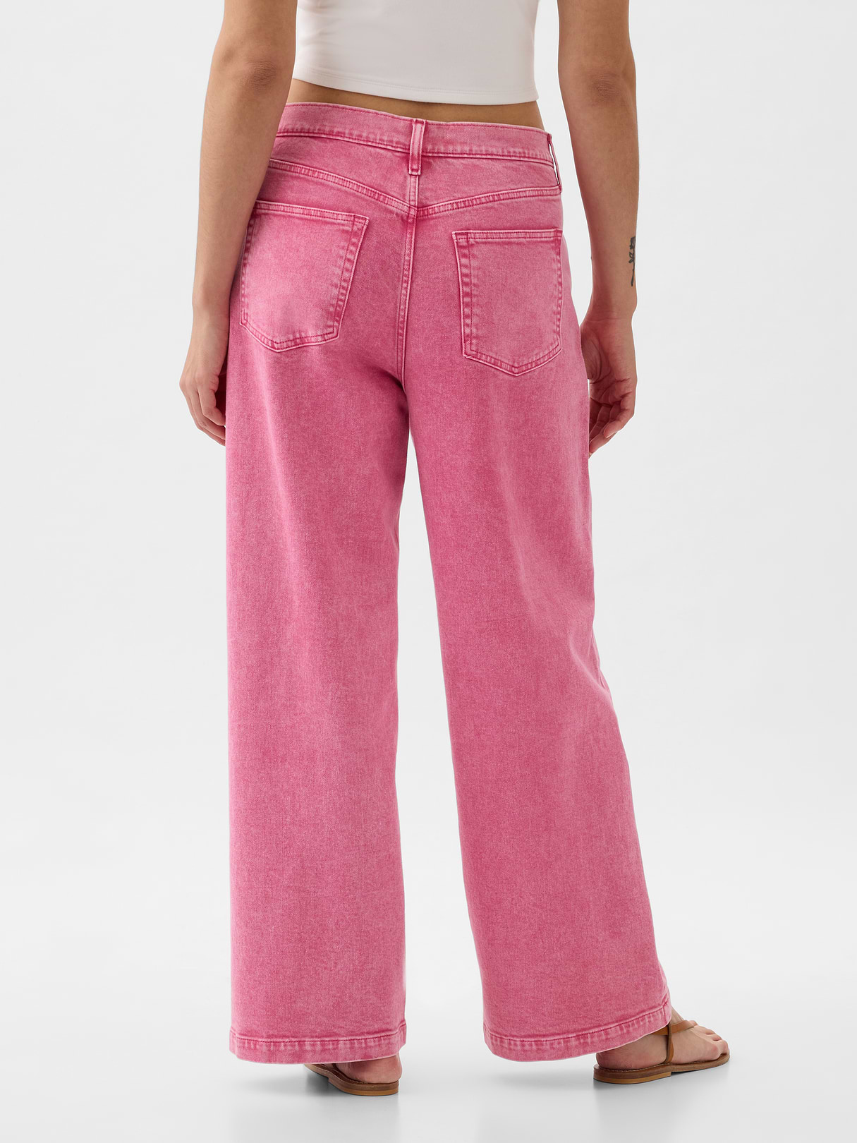 High Rise Stride Wide-Leg Ankle Jeans - sugar pink