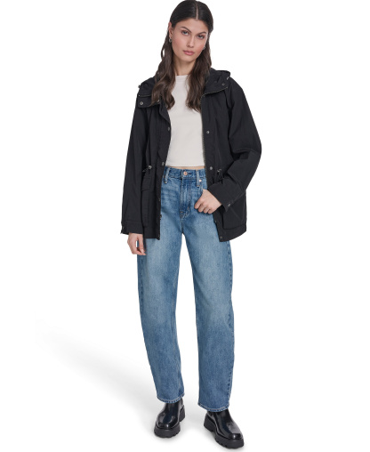 Levi's Women's Cinch-Waist Hooded Rain Anorak Jacket - Black