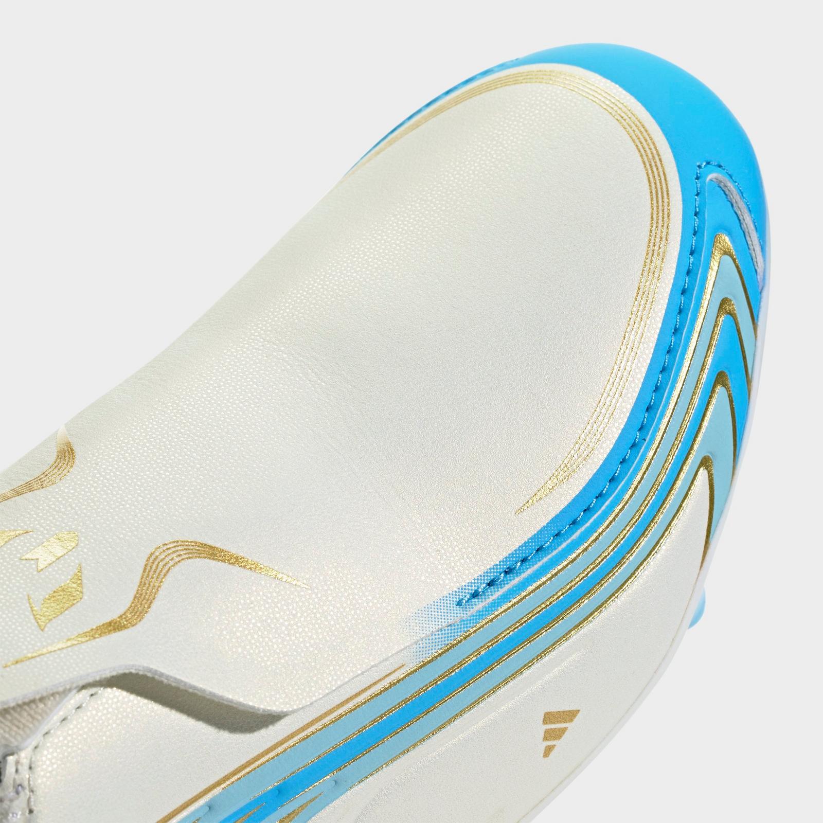 Little Kids' and Big Kids' adidas F50 Messi League Laceless Firm Ground Soccer Cleats - Ivory/Semi Blue Burst/Icey Blue - view 3