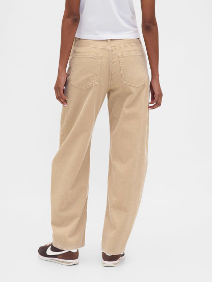 High Rise Khaki Stripe Barrel Jeans - Iconic khaki tan
