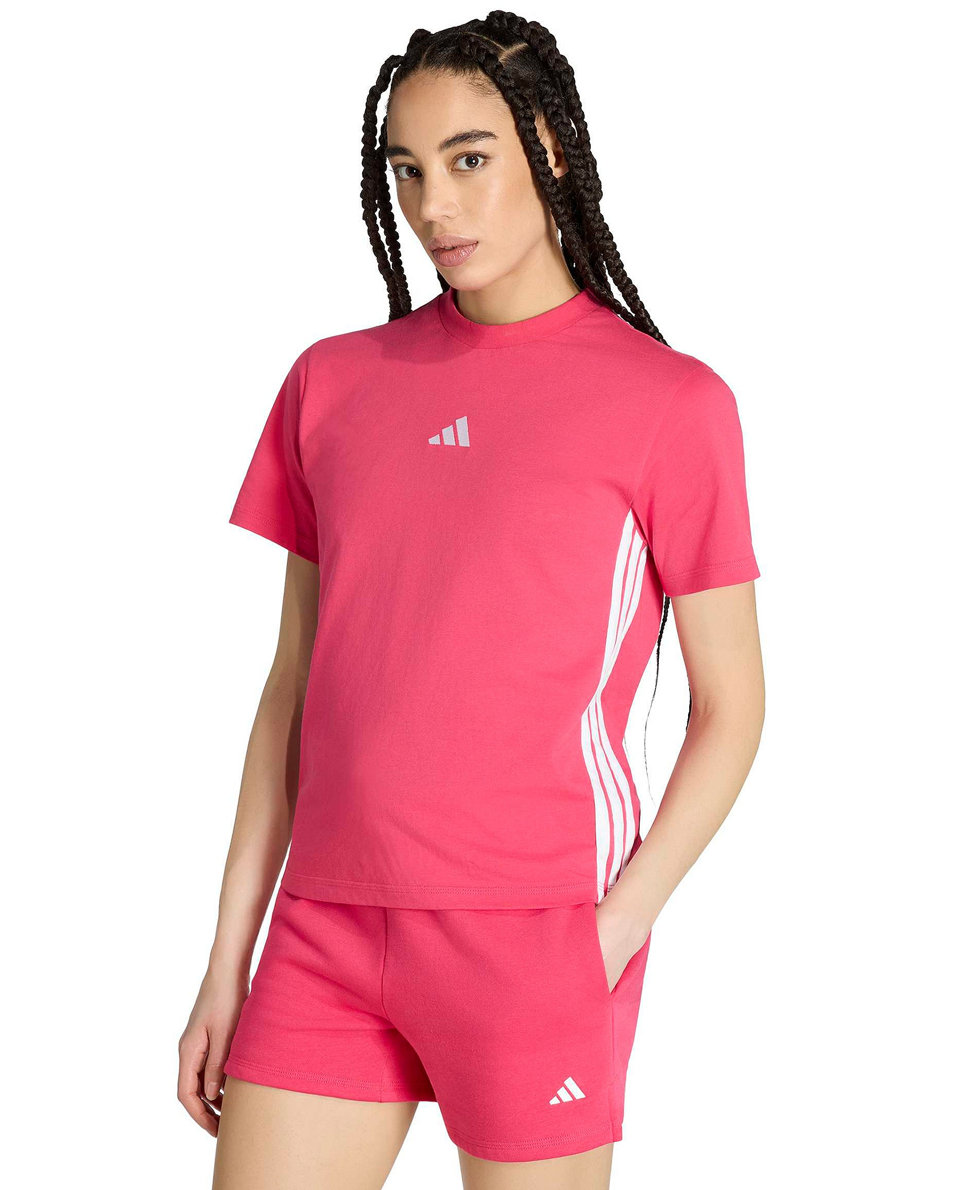 adidas Women's Essentials 3-Stripes Cotton T-Shirt - Power Pink/white