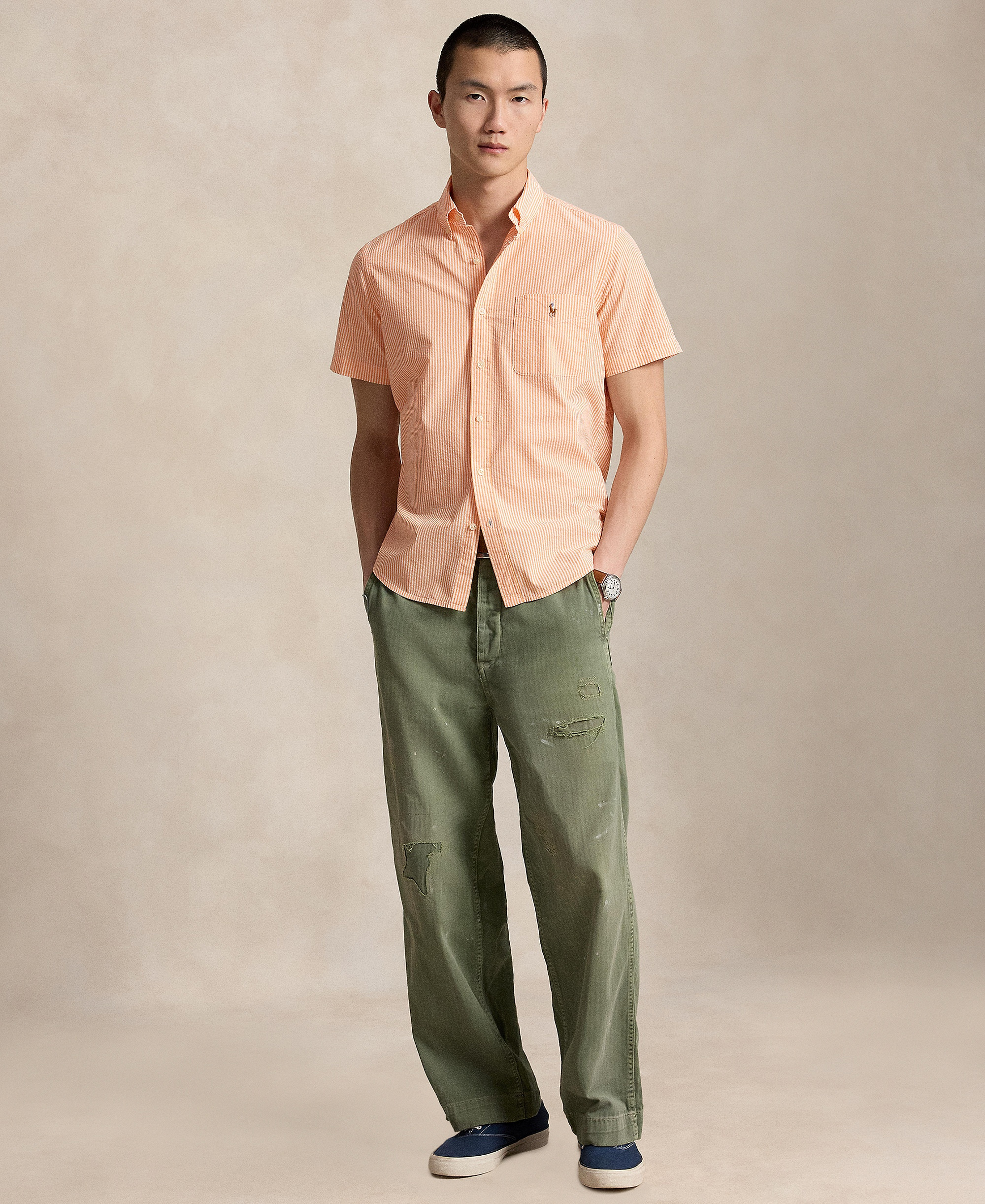 Polo Ralph Lauren Men's RL Prepster Classic-Fit Seersucker Shirt - Classic Peach/White