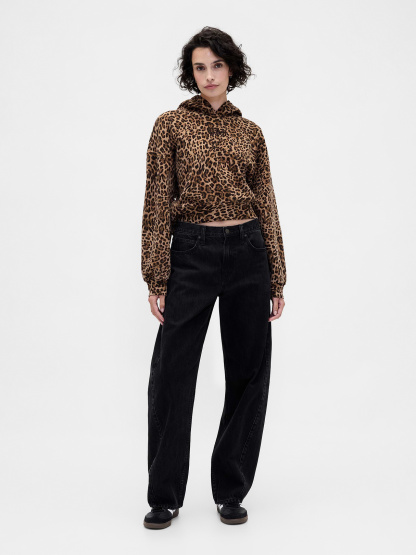 VintageSoft Crop Logo Hoodie - Leopard brown logo
