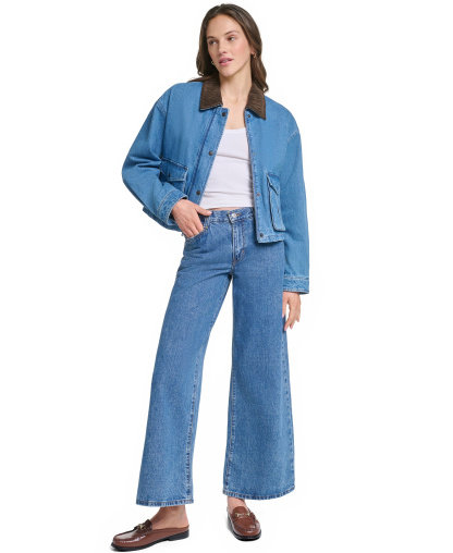 Levi's Women's Cropped Cotton Corduroy-Collar Barn Jacket - Med Wash D