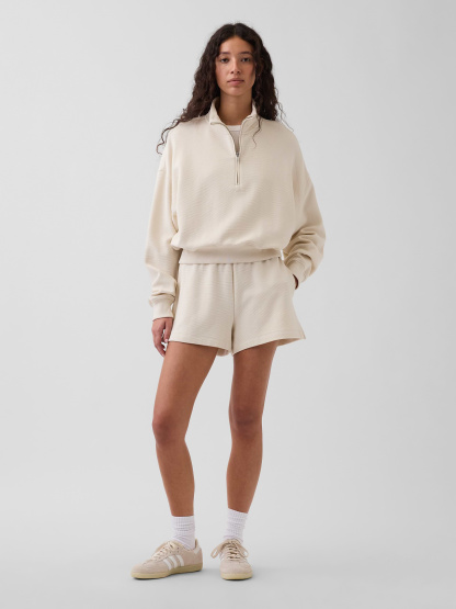 Textured Cotton Oversized Half-Zip Pullover - Chino beige