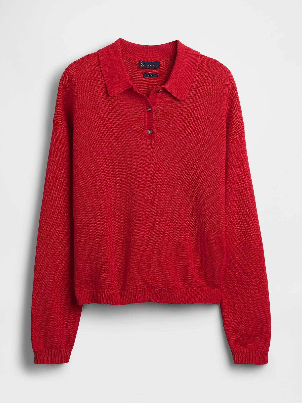 100% Cotton Relaxed Polo Sweater - Modern red