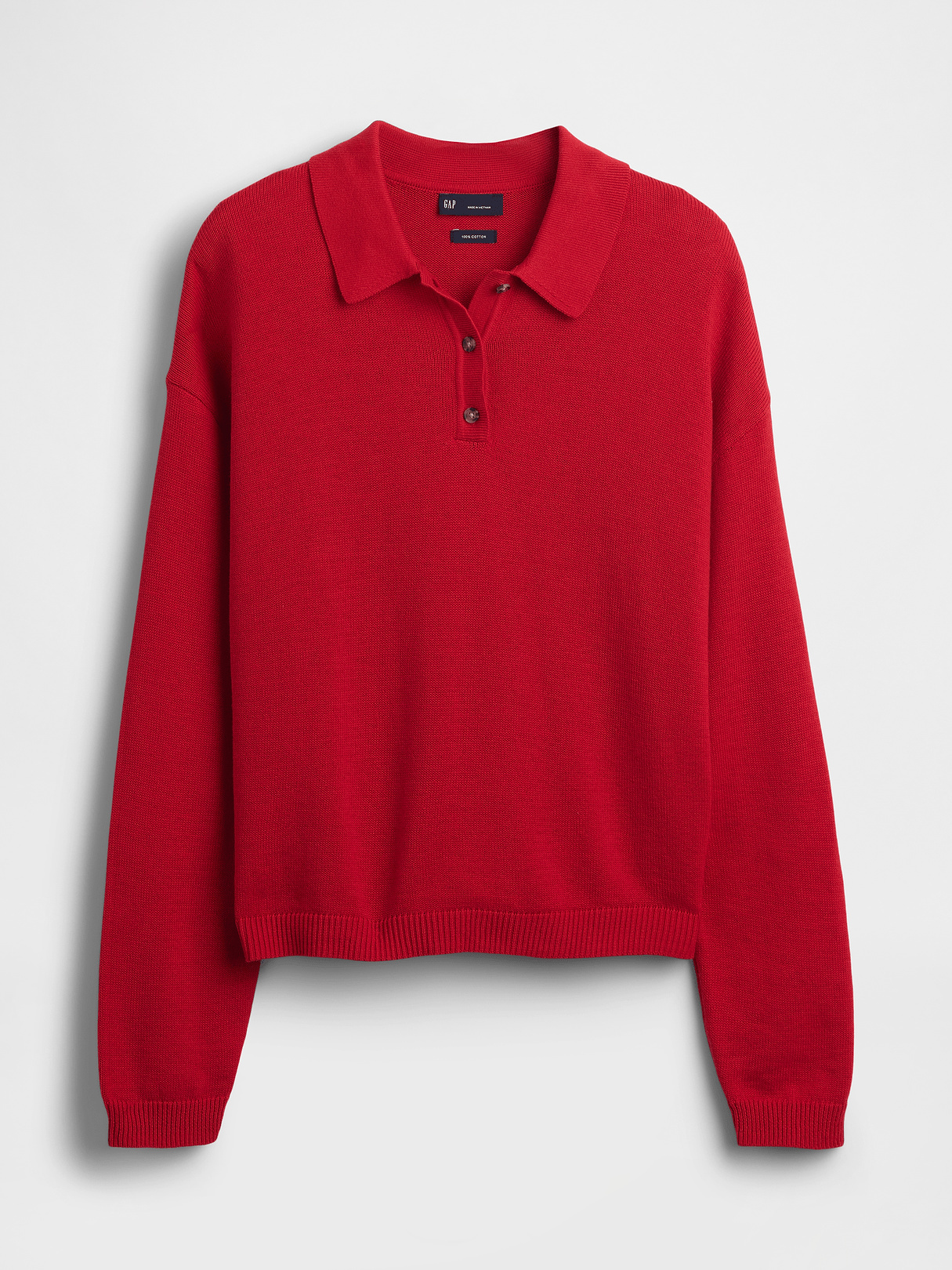 100% Cotton Relaxed Polo Sweater - Modern red