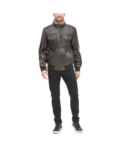 Levi's Men's Sherpa Lined Faux Leather Aviator Bomber - Dark Brown