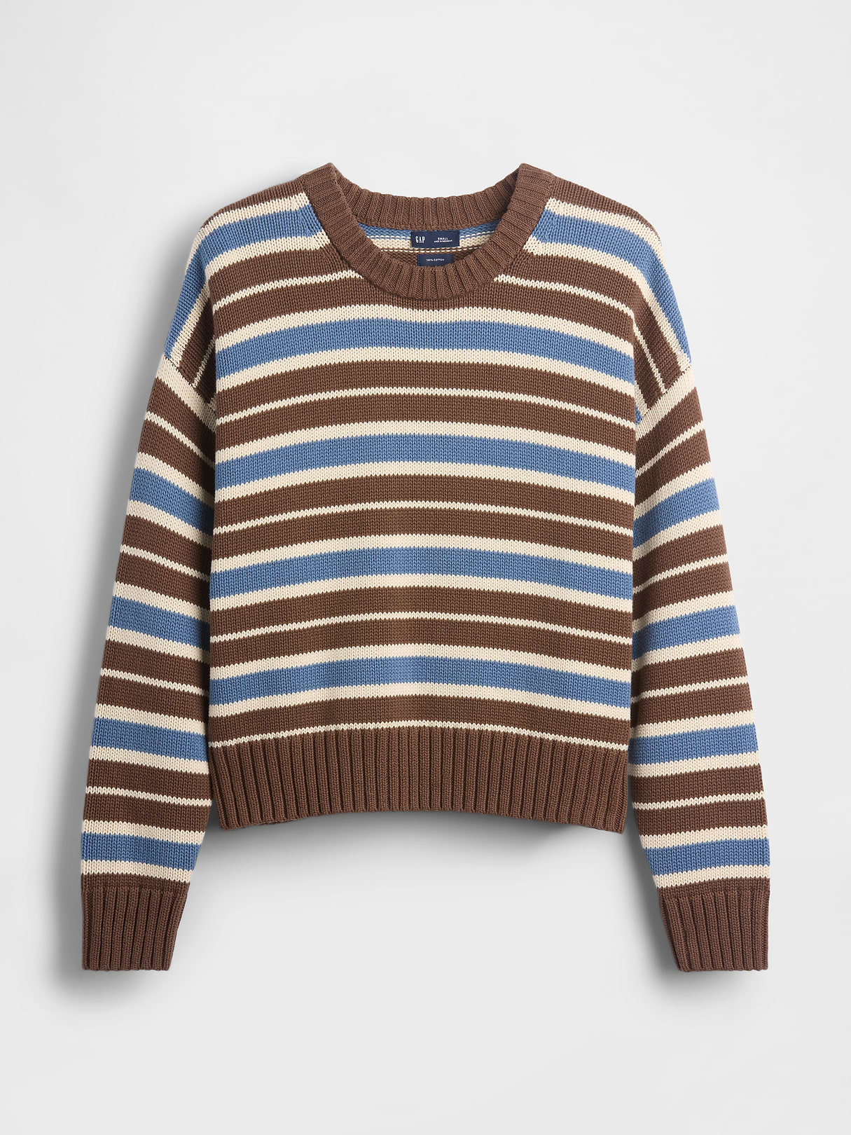100% Cotton Oversized Crop Sweater - Brown & blue stripe
