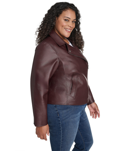 Levi's Women's Faux-Leather Asymmetric-Zip Moto Jacket - Oxblood