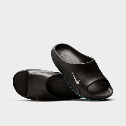 Men's Nithtke ReactX Rejuven8 Slide Sandals - Black/Gamma Blue/Metallic Silver - Both shoes facing left