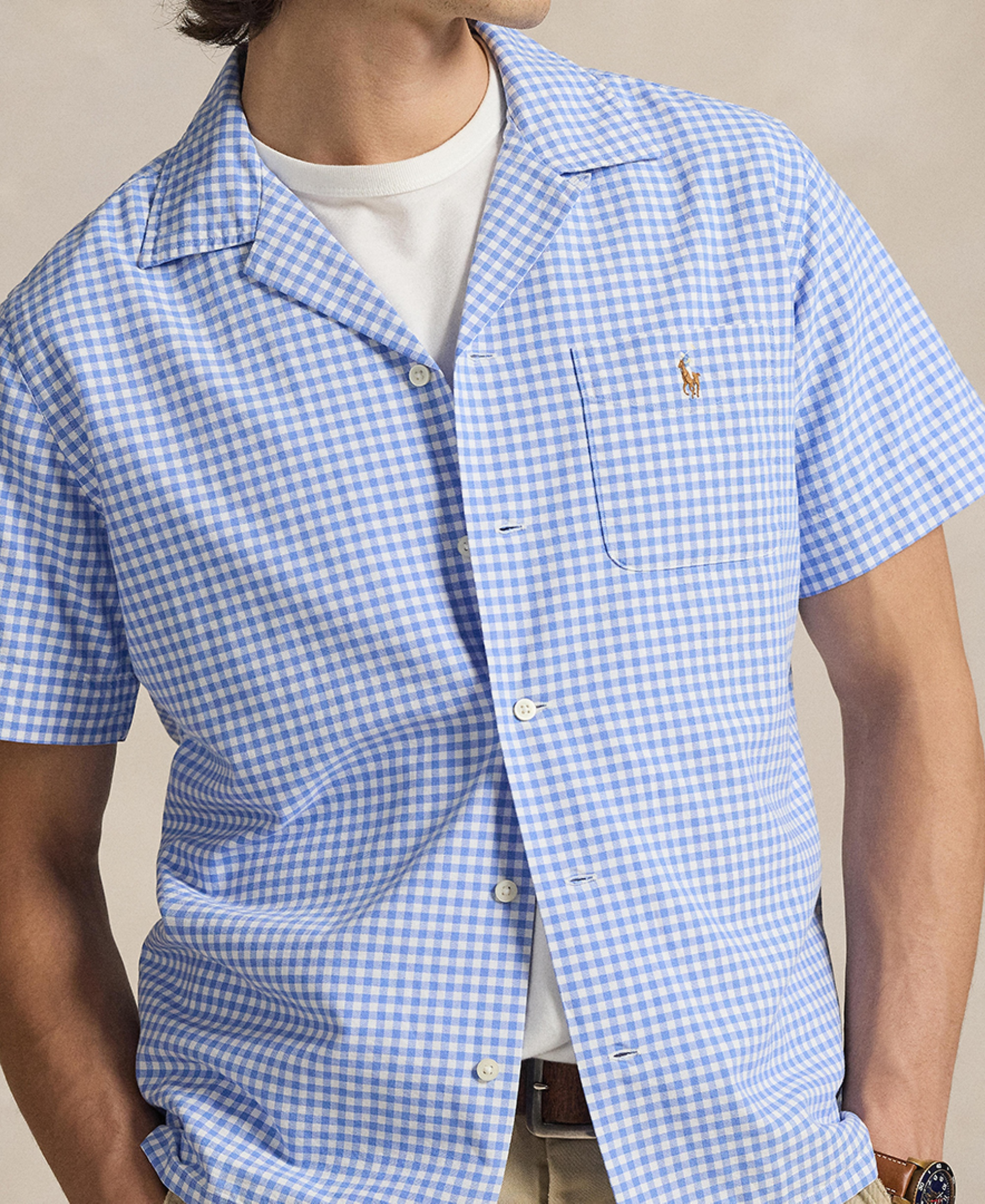 Polo Ralph Lauren Men's Classic-Fit Short-Sleeve Oxford Shirt - Light Blue/White