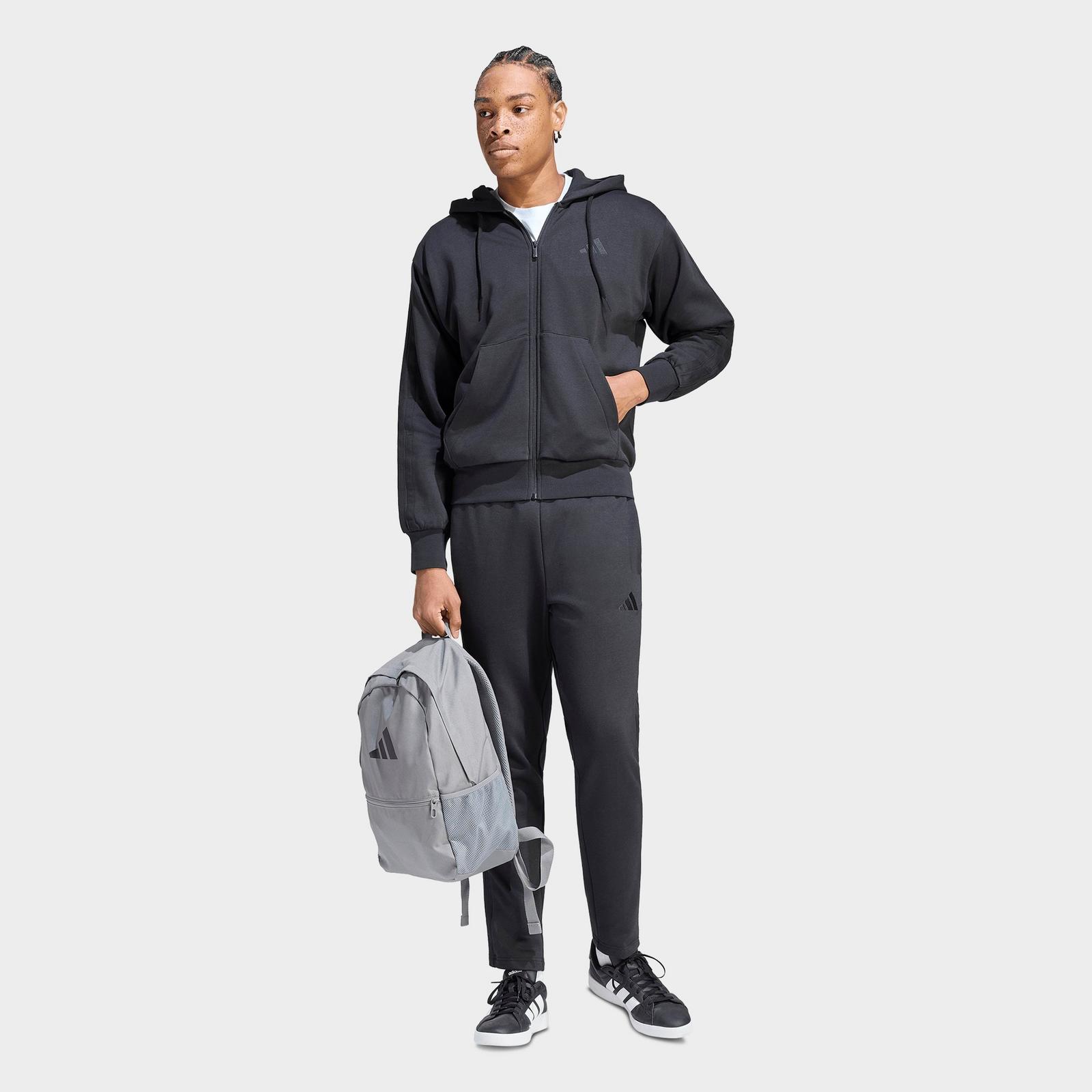 Men's adidas Essentials 3-Stripes Fleece Pullover Hoodie - Black/Black - view 2