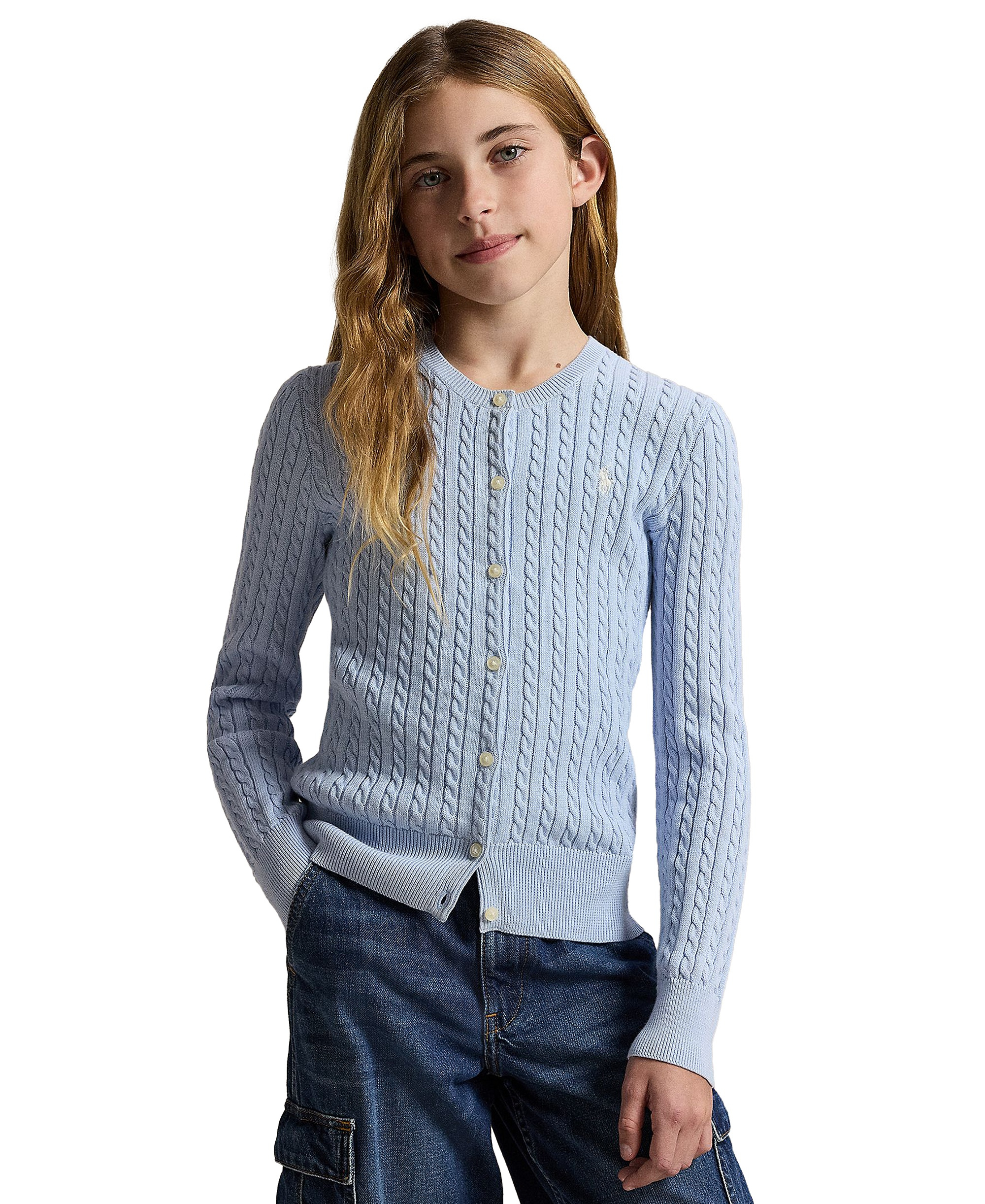 Polo Ralph Lauren Girls' 7-16 Mini-Cable Cardigan - Blue