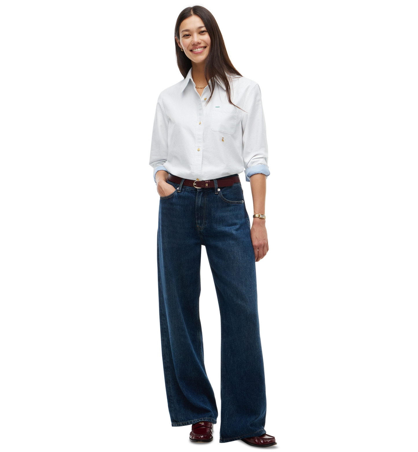 Tommy Hilfiger Women's American Icons Ithaca Long-Sleeve Oxford Shirt, Macy's Exclusive - Ecru/Ithaca Stripe Sky Blue