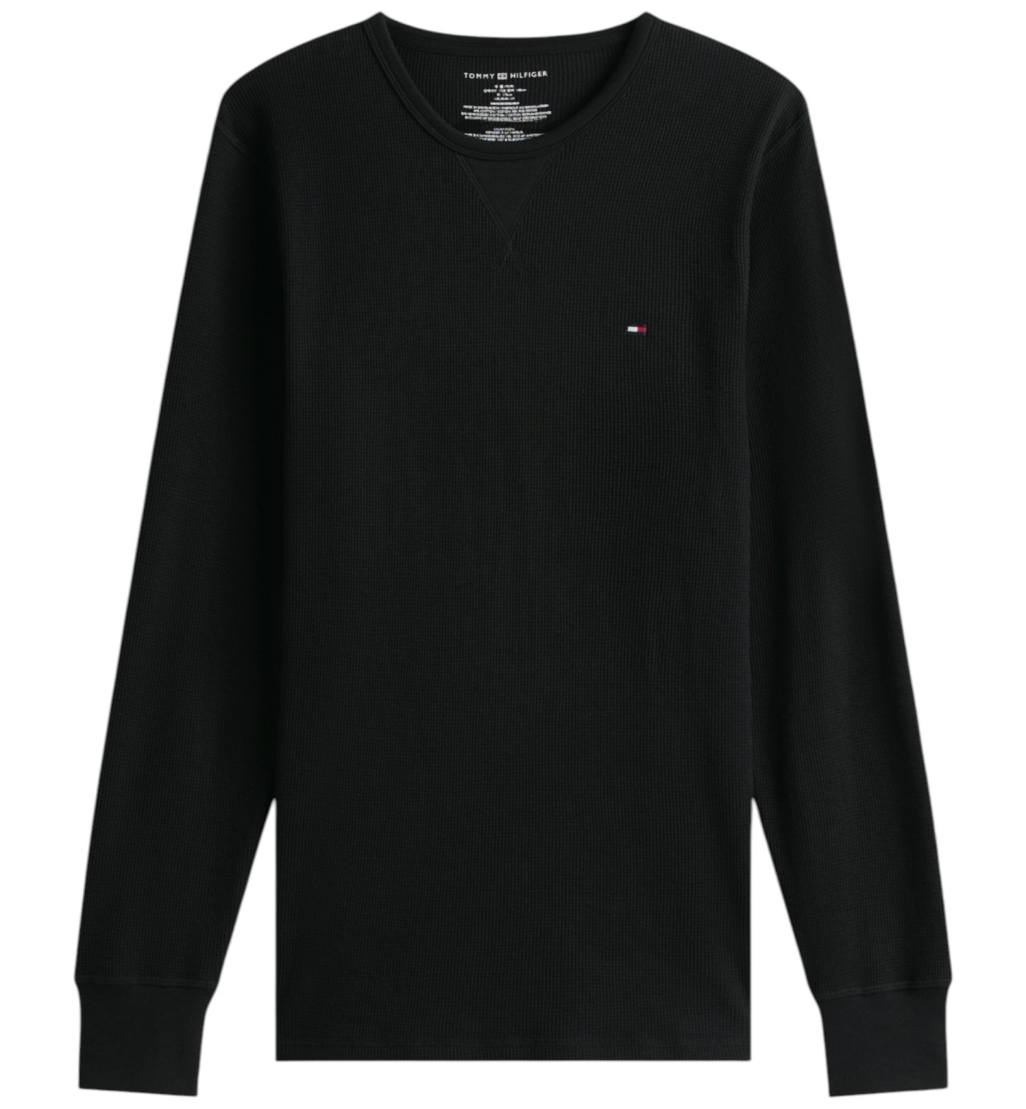 Tommy Hilfiger Men's Core Flag Long-Sleeve Crewneck Cotton Pajama T-Shirt - Black
