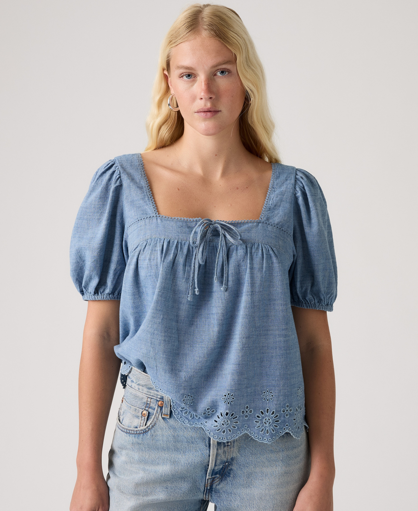 Levi's Premium Women's Darling Short-Sleeve Cutwork Blouse - Breezy Blues